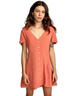 RVCA Dresses Women's Avery Woven Short Sleeve Dress